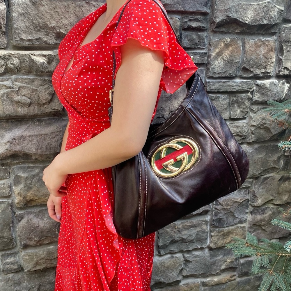 Authentic Gucci GG Britt leather hobo purse